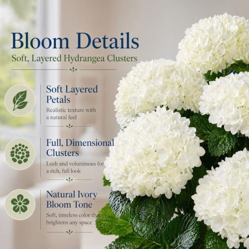 Set of 2 Artificial Hydrangea Trees:32 Inch Faux Flower Plant(White) - Image 3
