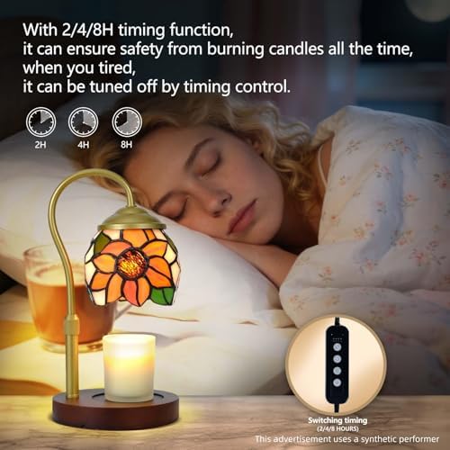 Sunflower Tiffany Style Candle Warmer Lamp, Adjustable Height - Image 4