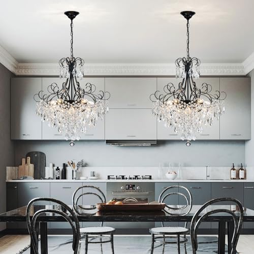 WUZUPS Crystal Chandelier 10-Light Pendant Ceiling Light Modern Lighting Fixture for Dining Room Hallway Bedroom Kitchen Bathroom, H 27.6" x W 22.8", E12 Base, Black - Image 7