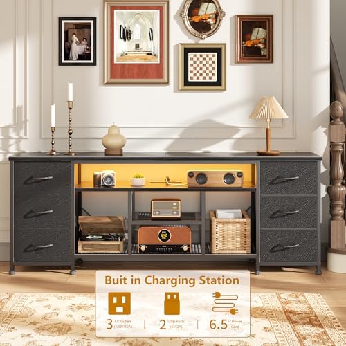 Furologee 63 Inch LED TV Stand, Entertainment Center, Black - Image 5