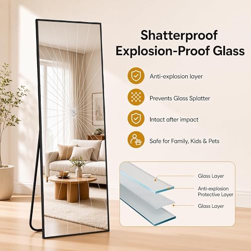 Antok Full Length Mirror, 71"x28" Floor Mirror with Stand, Black, Rect - Image 5