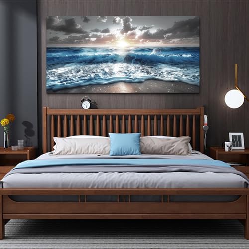 hyidecorart Large Wall Art For Living Room Modern Wall Decor For Office Blue Beach Painting Sea Waves Sunshine Wall Pictures Bedroom Home Decoration Prints Posters Mural Artwork Ready To Hang 60x30 - Image 4
