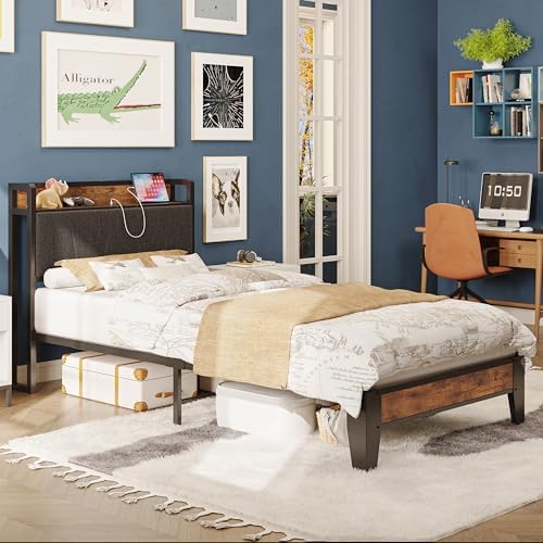 LIKIMIO Twin XL Bed Frame with Storage Headboard and Charging Station - Image 4