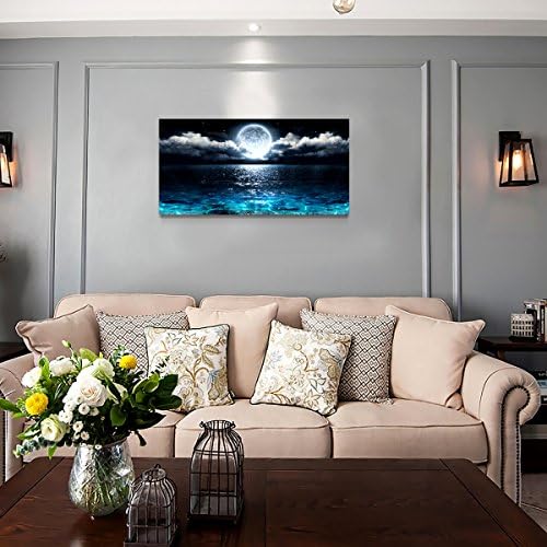 Wall Art Moon Sea Ocean Landscape Picture Canvas Wall Art Print Paintings Modern Artwork for Living Room Wall Decor and Home Décor Framed Ready to Hang,1inch Thick Frame, Waterproof Artwork. - Image 3