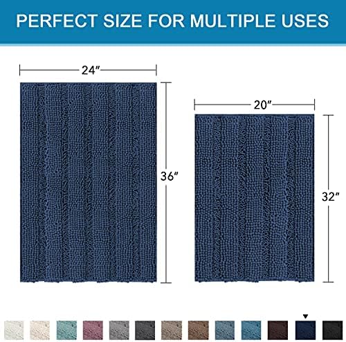 H.VERSAILTEX 2 Piece Bathroom Set - Super Absorbent Chenille Striped Bath Mats and Rugs - Non-Skid, Machine Washable Floor Mats (Navy, 24 x 36 Plus 20 x 32 Inches) - Image 2
