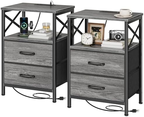 Huuger Nightstand Set of 2 with Charging Station, USB-C Port, End Tables by Huuger