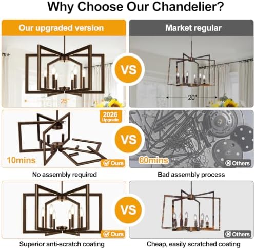 25"-61" Height Adjustable Modern Oil-Rubbed Bronze Chandelier for Dining Room, No Assembly Required Dining Room Light Fixture Over Table, Industrial Metal Pendant Lights Fixture for Kitchen Island - Image 2
