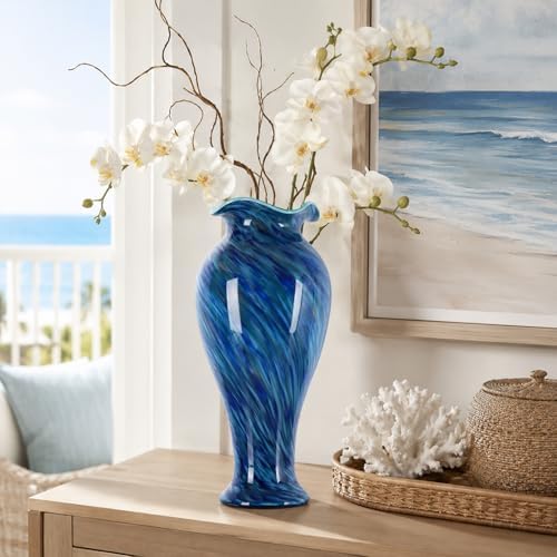 20" Tall Hand Blown Glass Vase – Pretty Ruffle Wide Mouth Decorative Flower Vase, for Modern Home Decor, Ideal Centerpiece for Living Rooms, Wedding & Home Decor - Image 2