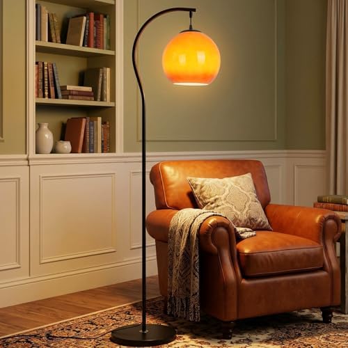 59.1 Inch Mid Century Arch Floor Lamp with Orange Glass Shade by mfanchan