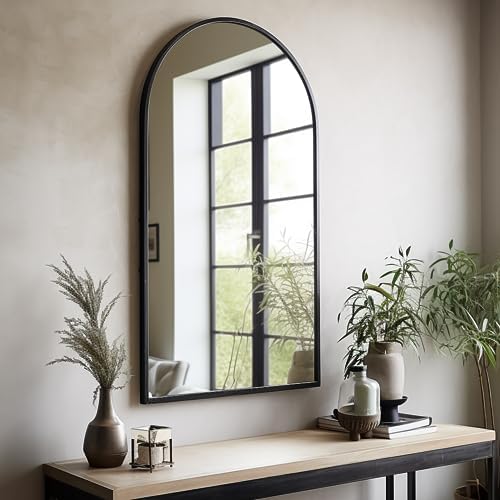 Dewfig Arched Wall Mirror, 42"x24" Bathroom Mirrors for Wall, Black by YourSpacePerfectlyReflected