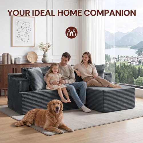 Korser Boneless Couches for Living Room, Cloud Couch Sectional with Ottoman, L-Shaped Sofa with Fluffy Comfy Corduroy Deep Seat, Bedroom, Apartment, No Assembly Required - Image 3