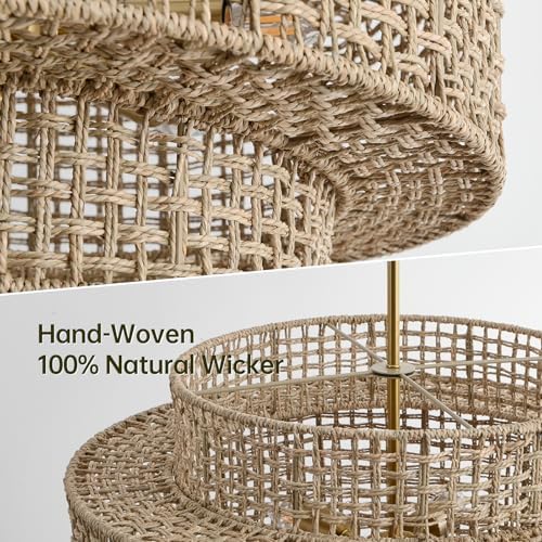 24" Rattan Chandelier for Dining Room, Large Boho Pendant Light - Image 2