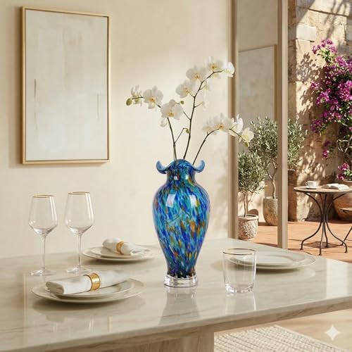 12" Tall Hand Blown Glass Vase – Pretty Ruffle Wide Mouth Decorative Flower Vase, for Modern Home Decor, Ideal Centerpiece for Living Rooms, Wedding & Home Decor - Image 4