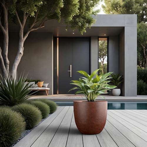 Kante Accent Round Bowl Rusty Concrete Planter 14" Dia, Outdoor - Image 5