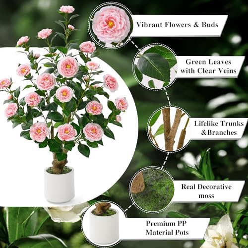 2 Pack 38" Artificial Camellia Tree, Artificial Trees Plants Outdoor - Image 4