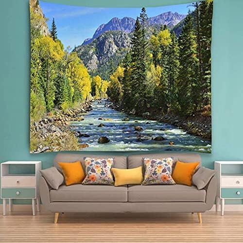 YISURE Nature Mountain Forest Tapestry, Scenic Green Pine Tree Waterfall Landscape Wall Hanging Tapestries for Home Office Dorm Indoor and Outdoor Decoration, 60(W) x40(L) Inch - Image 4