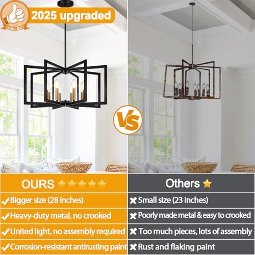 25"-61" Height Adjustable Modern Black and Gold Chandelier for Dining Room, No Assembly Required Dining Room Light Fixture Over Table, Industrial Metal Pendant Lights Fixture for Kitchen Island - Image 6