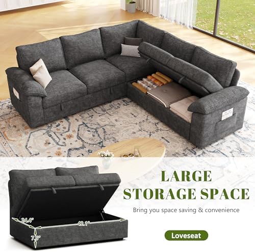 85'' Modular Sectional Sofa with Pull Out Bed, Sleeper Sofa, Dark Gray - Image 6