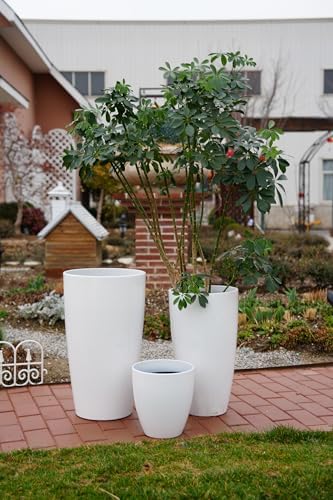 24,21,11 Inch Large Plastic Planters with Drainage Hole and Saucer - Set of 3 Tall Plant Pots Indoor Flower Pot Tall Round Planters Outdoor Large Tall Planter - Image 5