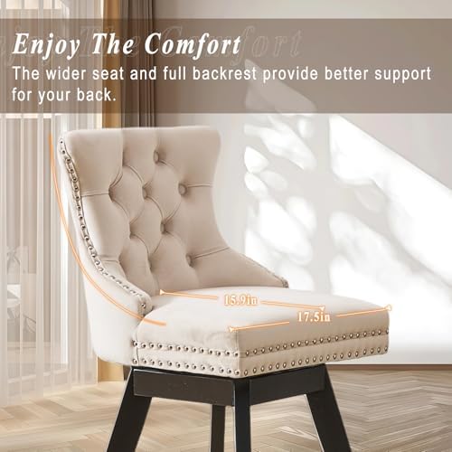 SoarFlash Kitchen Swivel Bar Stools with Solid Wood Legs Upholstered Counter Stools Set of 6, Beige - Image 5