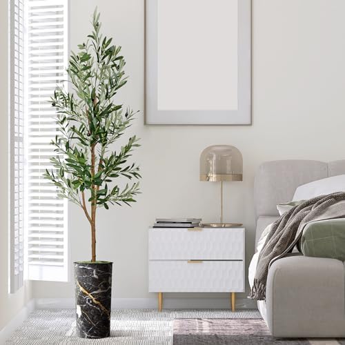 Artificial Tree in Granite Effect Planter, Fake Olive Tree for Indoor and Outdoor Home Decoration - 68" Overall Tall (Plant Pot Plus Tree) - Image 3