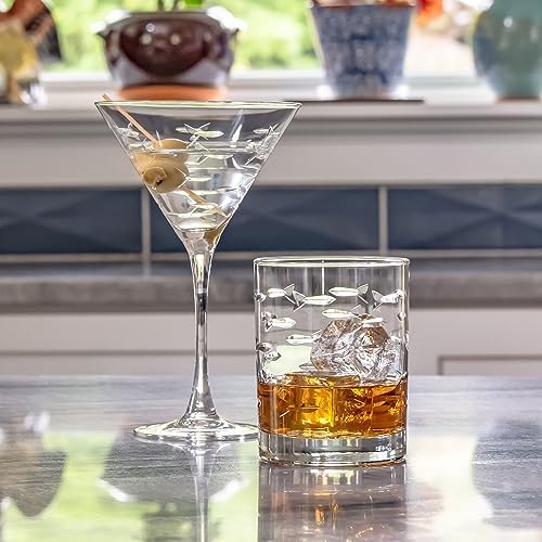 Rolf Glass School of Fish 13 oz Double Old Fashioned Whiskey Cocktail Glass | Set of 2 | Engraved Lead-free Tumbler Glasses | Made in the US - Image 6