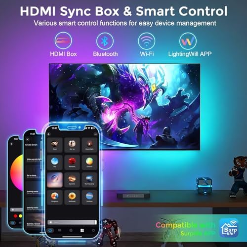 LightingWill LED TV Backlight Strip for 65-75 Inch TVs, Smart RGBIC TV Backlight Sync to Screen with 4K HDR HDMI 2.0 Sync Box, Compatible with Alexa, Google Home, PS5, Xbox, PC - Image 6