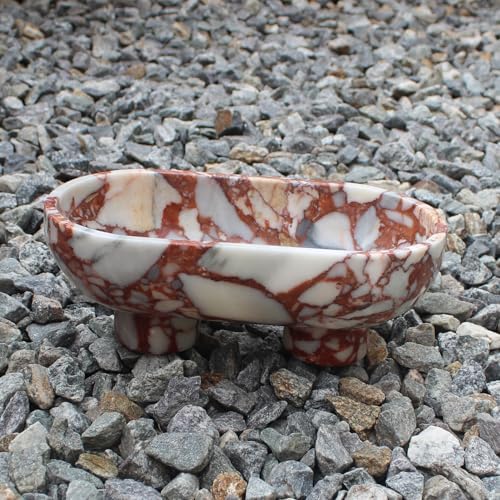 Nawgnail Natural Oval Calacatta Red Marble Fruit Bowl for Kitchen Counter 10", Large Decorative Bowl Two-Legs for Home Decor, Fruits Holder For Dining Table - Kitchen Organization - Image 2