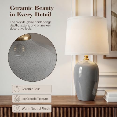 Dawnwake 19.1" Ceramic Table Lamps Set of 2 for Bedroom Living Room,Grey - Image 2