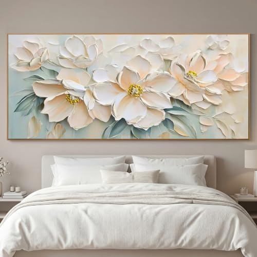 Anolyfi Framed White Floral Canvas Wall Art for Living Room Bedroom 71"x32" - Image 6