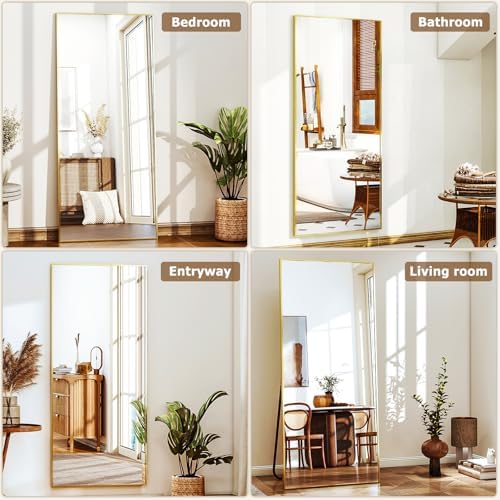Easly Full-Length Mirror, 24"x68" Floor Mirror with Stand, Wall-Mounted Mirror for Bathroom, Dressing Room - Hanging or Leaning - Full Body Mirrors for Bedroom, Gold - Image 6