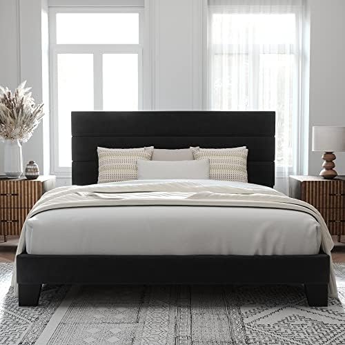 Allewie King Size Platform Bed Frame with Velvet Upholstered Headboard - Image 3