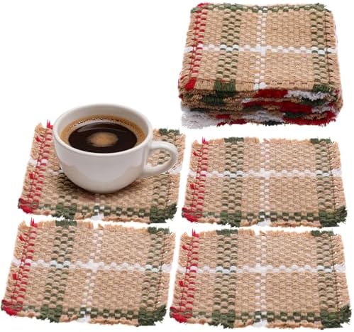 Set of 10 Fabric Drink Coasters, Handcrafted Cotton Woven Coasters for Table, Coastal Farmhouse Table Decor for Coffee Tea Cocktails, Absorbent Soft Desk Coasters for Kitchen Office, Housewarming Gift by NUOBISHI