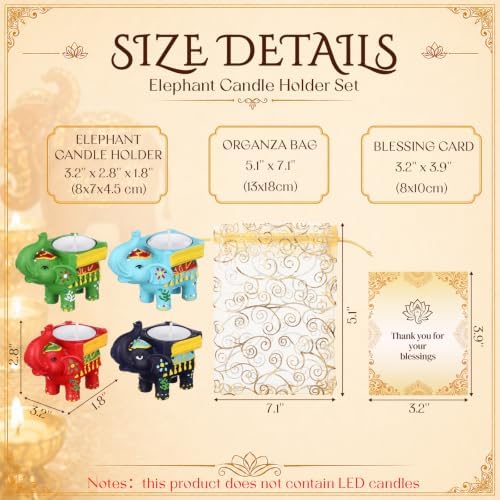 Pinkunn 4 Sets Diwali Return Gifts for Pooja Elephant Tealight Holder - Image 2