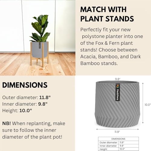Fox & Fern Large Planter for Indoor or Outdoor, Gray Matte, 12 Inch - Image 5