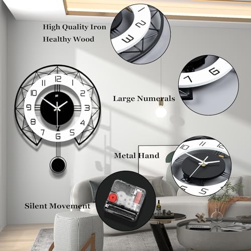 Large Wall Clock for Living Room Decor Modern Silent Pendulum Wall Clock for Home House Kitchen Bedroom Decorative Big Wall Clock Non Ticking Battery Operated Quartz for Indoor Bathroom 17 Inch - Image 4