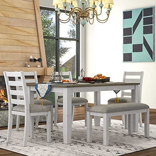 Harper & Bright Designs Classic and Traditional Style 6 - Piece Dining Set, Includes Dining Table, 4 Upholstered Chairs & Bench (Brown) - Image 2