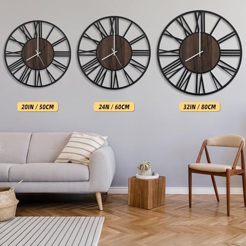 LEIKE Large Wall Clocks with Night Light Battery Operated,Silent Non Ticking,Rustic Modern Big Wood Clock for Living Room, Bedroom,Kitchen,Farmhouse,Office,Home Decor-20 Inch(Roman Numerals) - Image 4