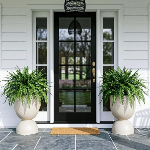 KOL 18 Inch Tall Planters, Beige Plastic Urn Planters, 2 Pack by KOL