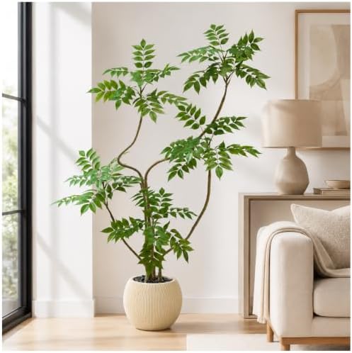 Artificial Sumac Tree: 5FT Faux Mahonia Fortunei Tree Fake Plants by TNGGNT