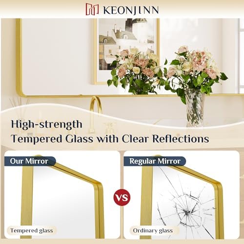Keonjinn 30 x 30 Inch Brushed Gold Bathroom Mirrors for Over Sink - Image 4