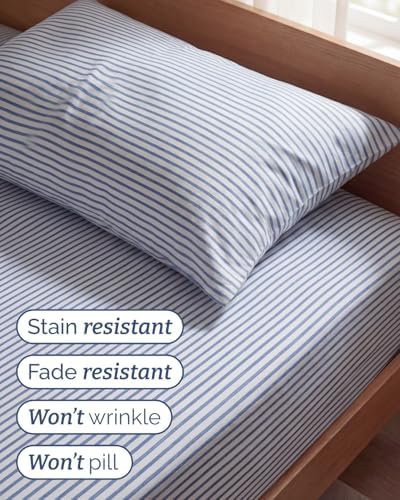 Twin Size 3 Piece Sheet Set - Breathable & Cooling Sheets - Blue Stripes - Image 5