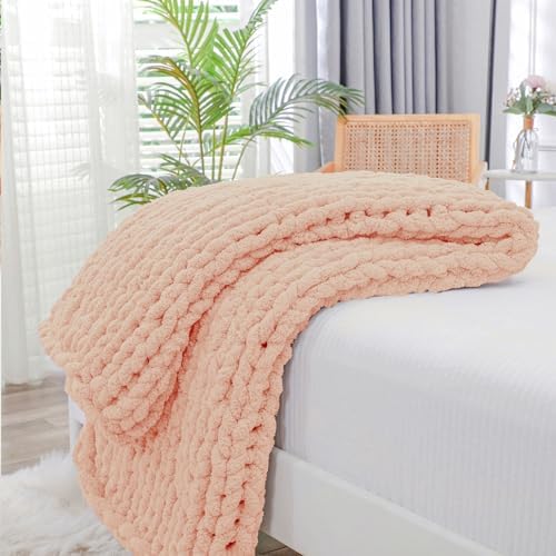 Bigacogo Chunky Knit Throw Blanket for Couch, 40x40 inches, Peach Fuzz by Bigacogo