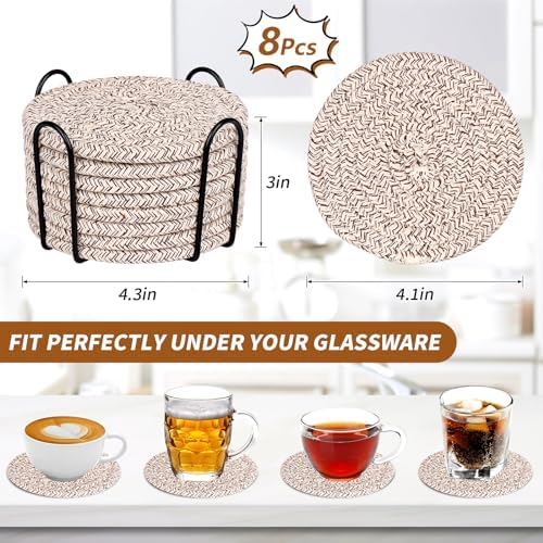 Mckanti 8 Pack Drink Coasters with Holder, Absorbent Coasters for Coffee Table, Minimalist Cotton Woven Coaster Set for Home Decor Tabletop Protection Suitable for Kinds of Cups, 4.3 Inches. - Image 3