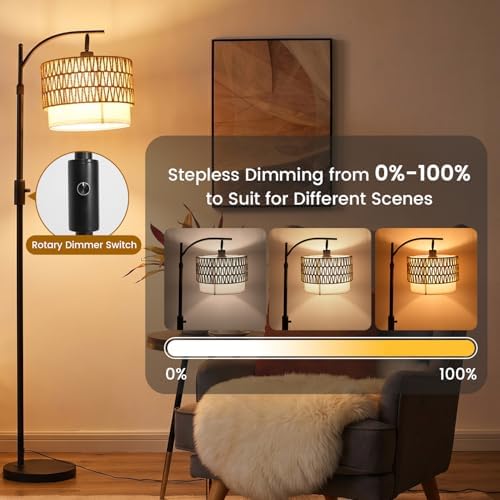 Boho Floor Lamp, Modern Black Standing Lamp with Dimmable LED Light - Image 4