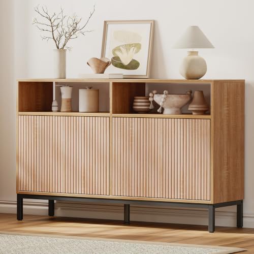 Mericonia 46 Inch Sideboard Buffet Cabinet Storage, Modern Wood Console Fluted Credenza - Image 3