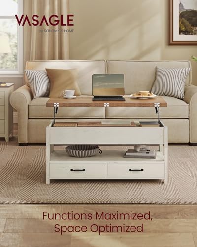 VASAGLE Lift Top Coffee Table, 3 in 1 Center Table with Storage, 2 Drawers - Image 3