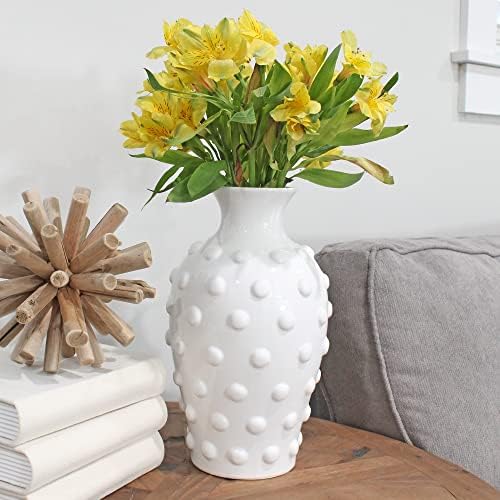 AuldHome Vintage White Hobnail Ceramic Vase, 11 inches tall, 5.4 inch diameter - Image 2