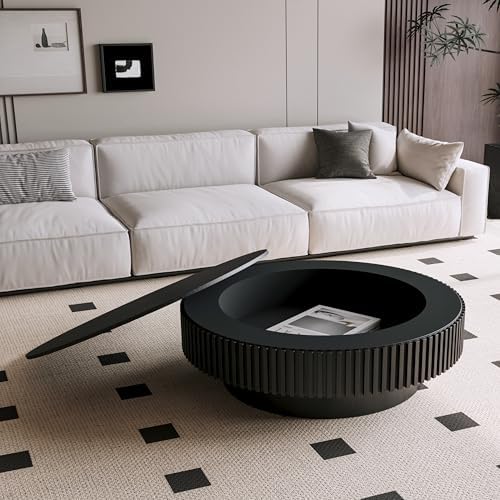 39'' Round Coffee Table with Storage, Modern Wooden Coffee Table - Image 3