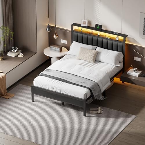 Furnulem Queen Size Bed Frame with Charging Station and LED Lights - Image 3